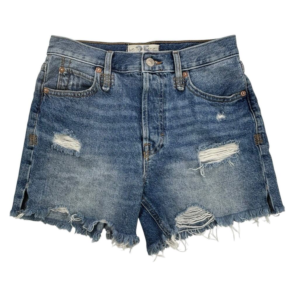 Free People Makai Cut Off Jean Shorts Women's Size 25 Denim Raw Hem Distressed - Picture 15 of 16
